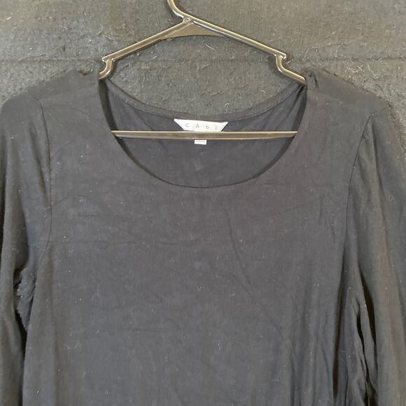 Cabi Womens Blouse Black Long Sleeve Ruched Wrapped Round Neck Stretch M - Picture 2 of 11